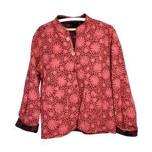 VTG Drapers &‎ Damons Red Reversible Kantha Quilted Jacket Pockets L Rayon